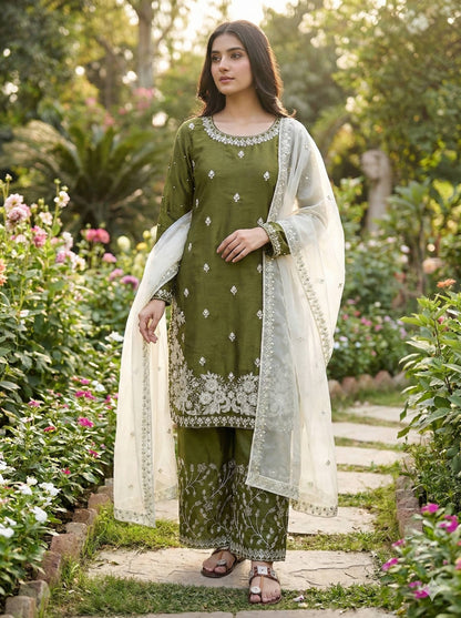Noble Spark  Designer GMY Silk Suit with Organza Dupatta