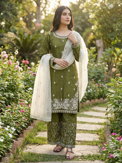 Noble Spark  Designer GMY Silk Suit with Organza Dupatta