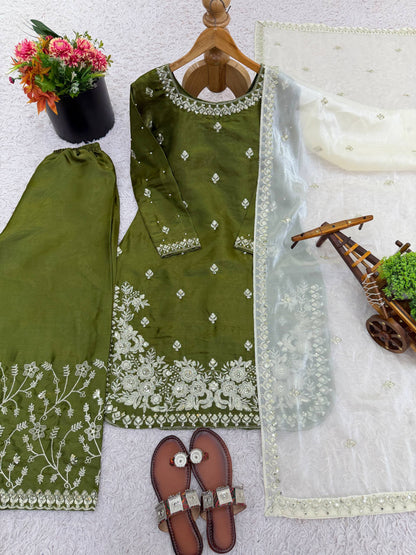 Noble Spark  Designer GMY Silk Suit with Organza Dupatta