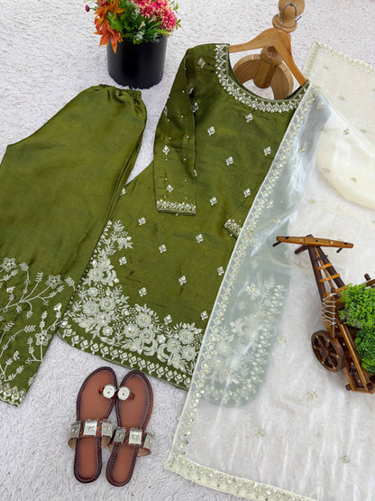Noble Spark  Designer GMY Silk Suit with Organza Dupatta