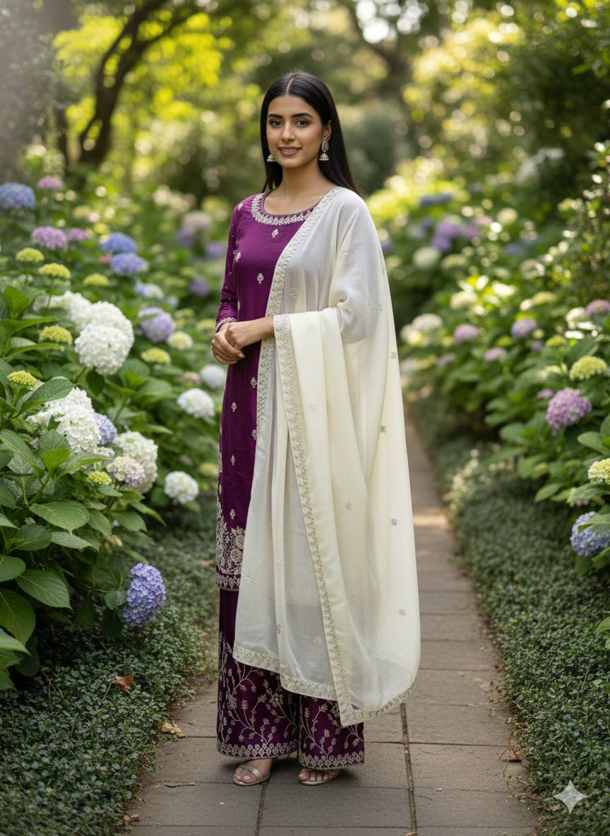 Noble Spark  Designer GMY Silk Suit with Organza Dupatta