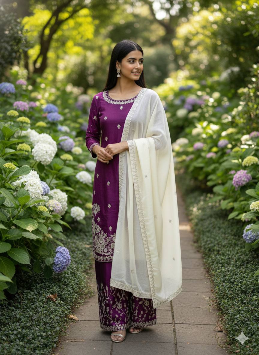 Noble Spark  Designer GMY Silk Suit with Organza Dupatta