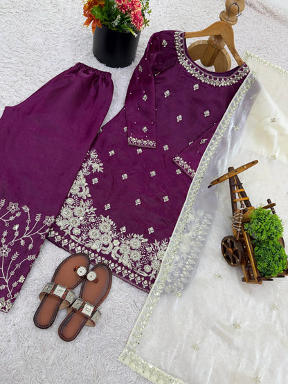 Noble Spark  Designer GMY Silk Suit with Organza Dupatta