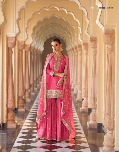 Savera Ethnic Embroidered Silk Suit With Digital Dupatta